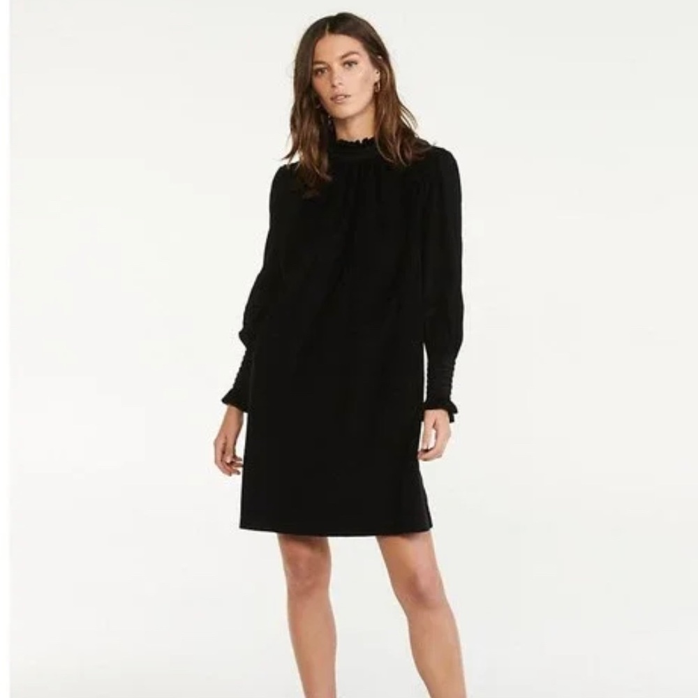 Ann Taylor Corduroy Smocked Shift Dress, Black, Size 10 Regular